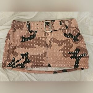 Fashion Nova NWOT Pink and Black Camouflage Gem Covered Skirt